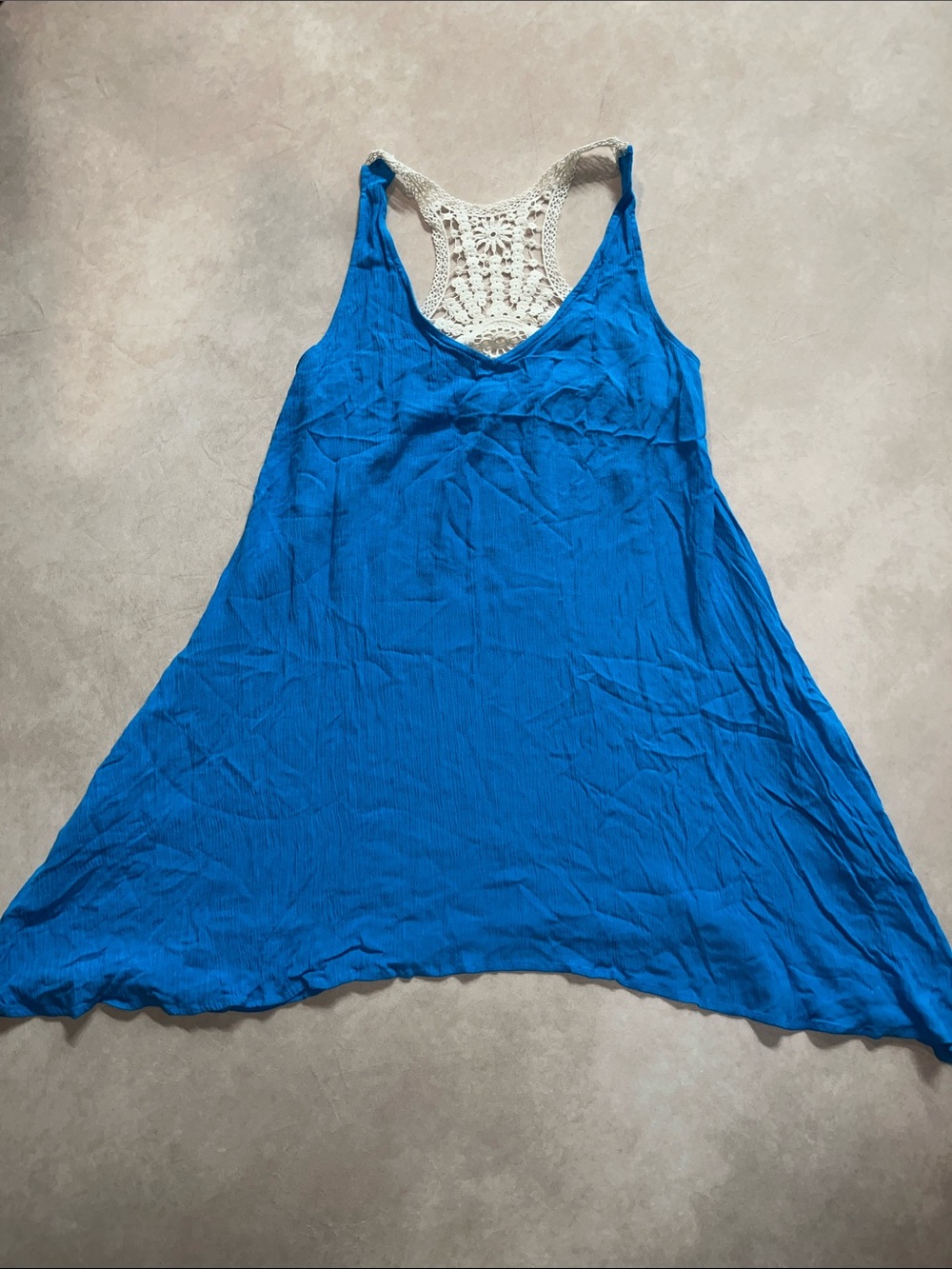 Aqua Only Ours Bright Blue Tank With Cream Crochet Trim